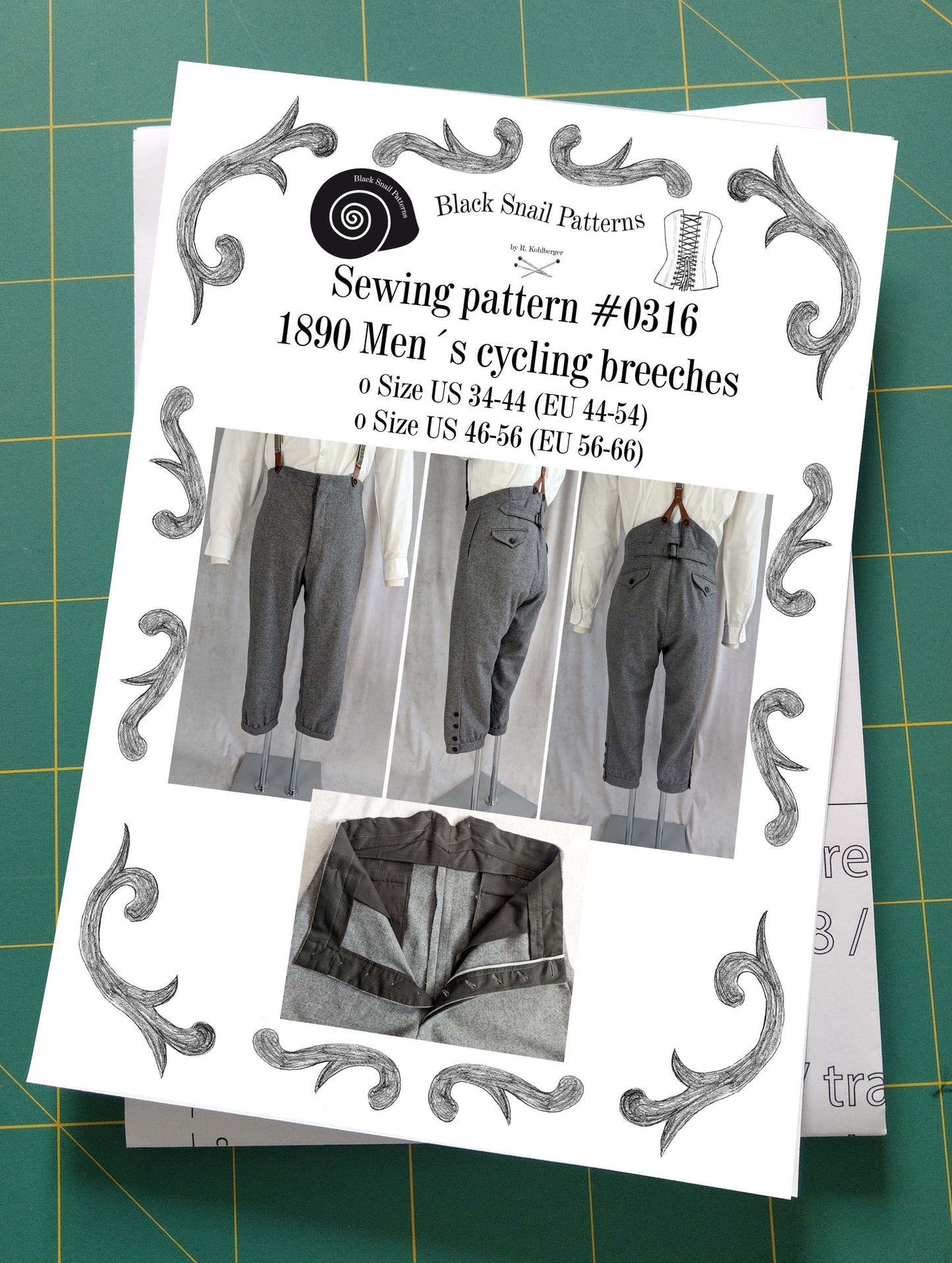 #0316 Victorian Edwardian Mens Cycling Breeches about 1890 Sewing Pattern Size US 34-56 (EU 44-66) Printed Pattern