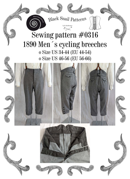 #0316 Edwardian Mens Cycling Breeches about 1890 Sewing Pattern Size US 34-48 (EU 44-58) PDF Download