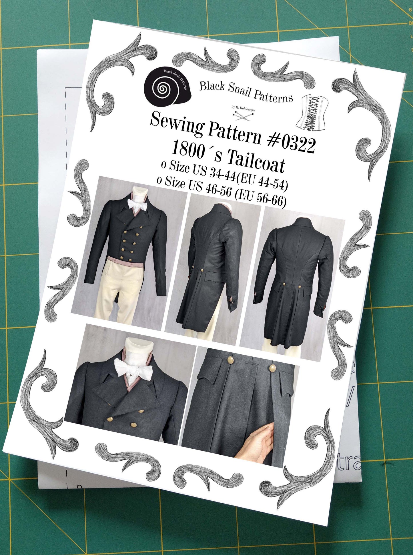 #0322 Empire Regency Mens Tailcoat from 1800 Sewing Pattern Size US 34-56 (EU 44-66) Paper Pattern