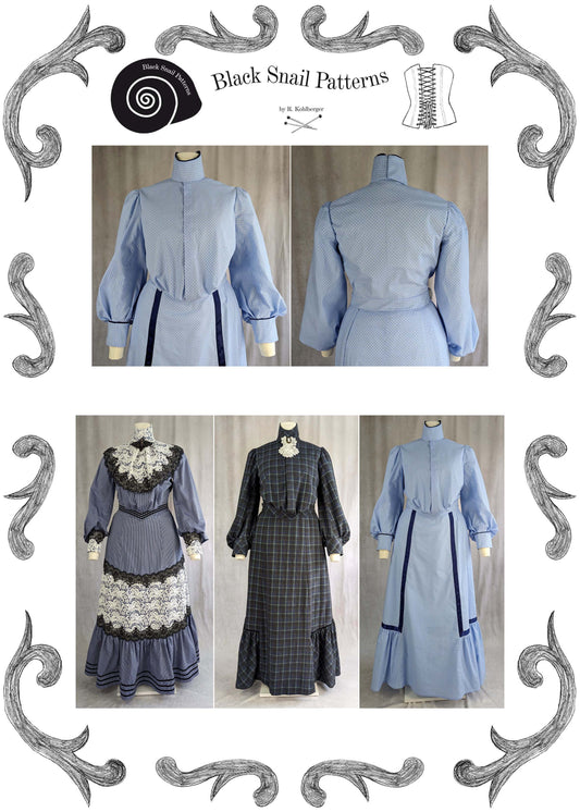 #1016 Edwardianische Tagestaille 1900-1905 mit Rücken-und Frontverschluss Schnittmuster Größe EU 34-56 Papierschnittmuster