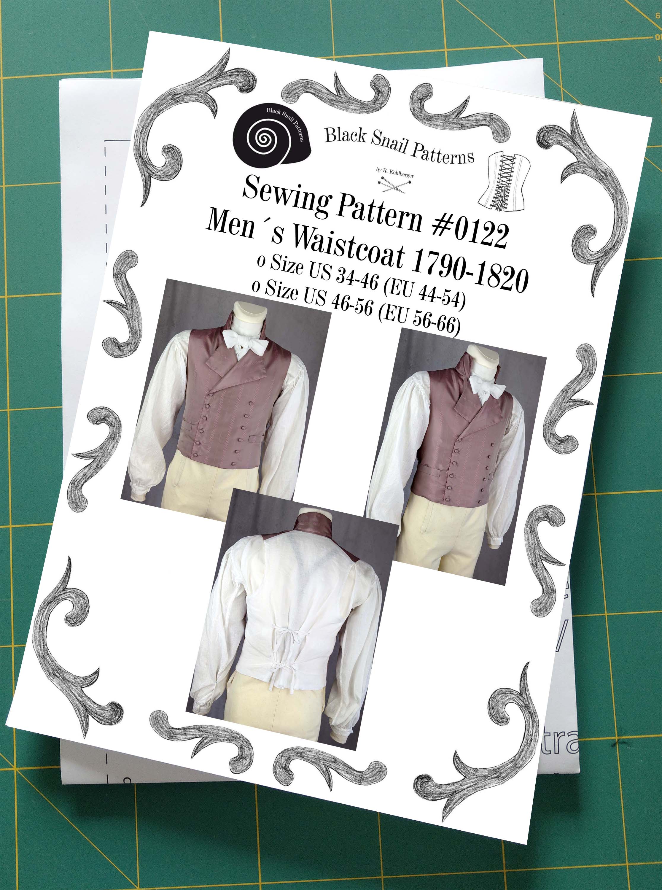 0122 Empire Regency Mens Waistcoat 1790-1820 sewing pattern Size