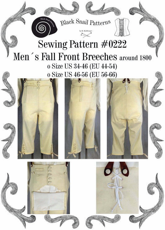 #0222 Empire Regency Mens Breeches around 1800 Sewing Pattern Size US 34-56 (EU 44-66) PDF Download