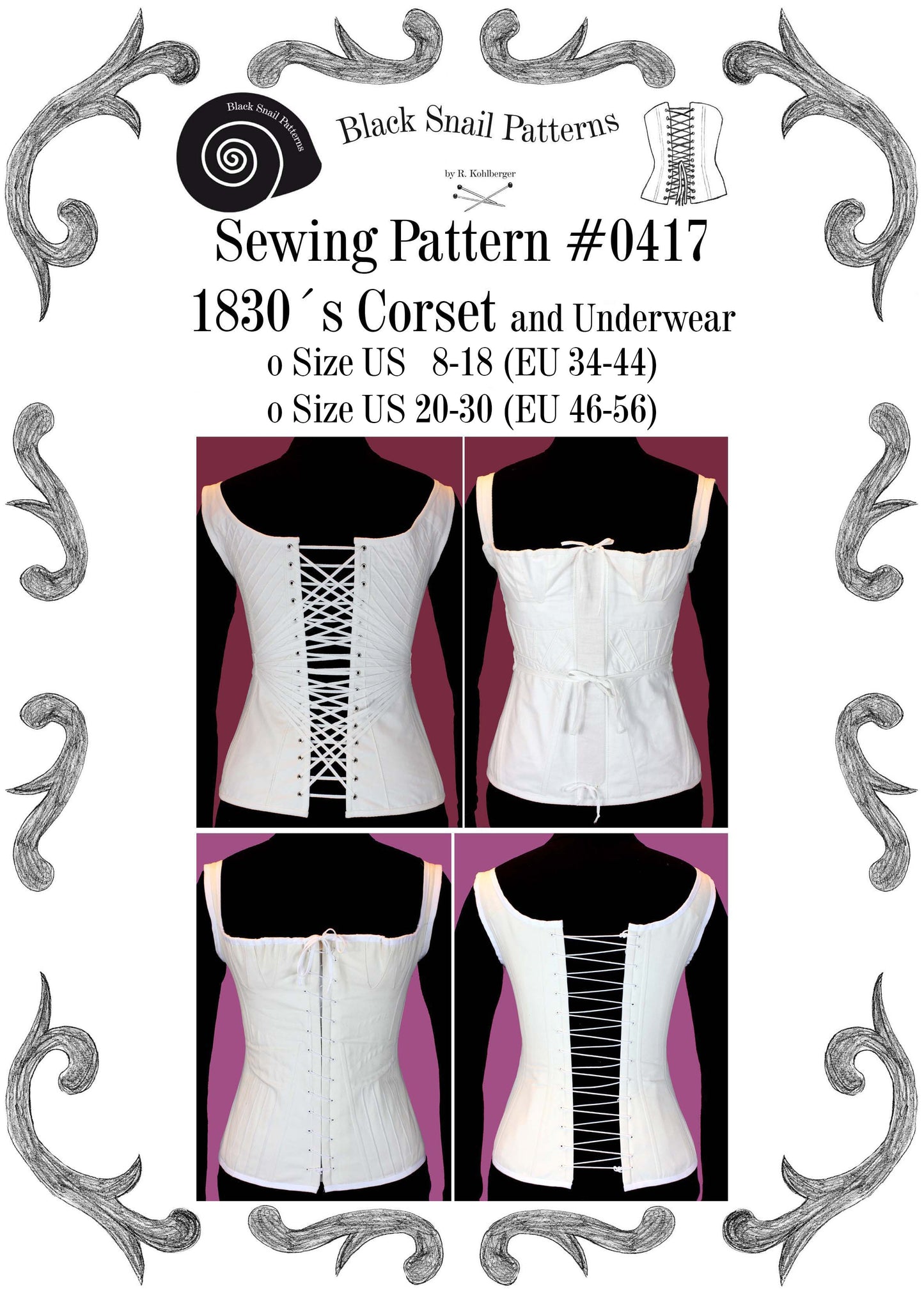 #0417 1830s Corset and Underwear Sewing Pattern Size US 8-30 (EU 34-56) Pdf Download
