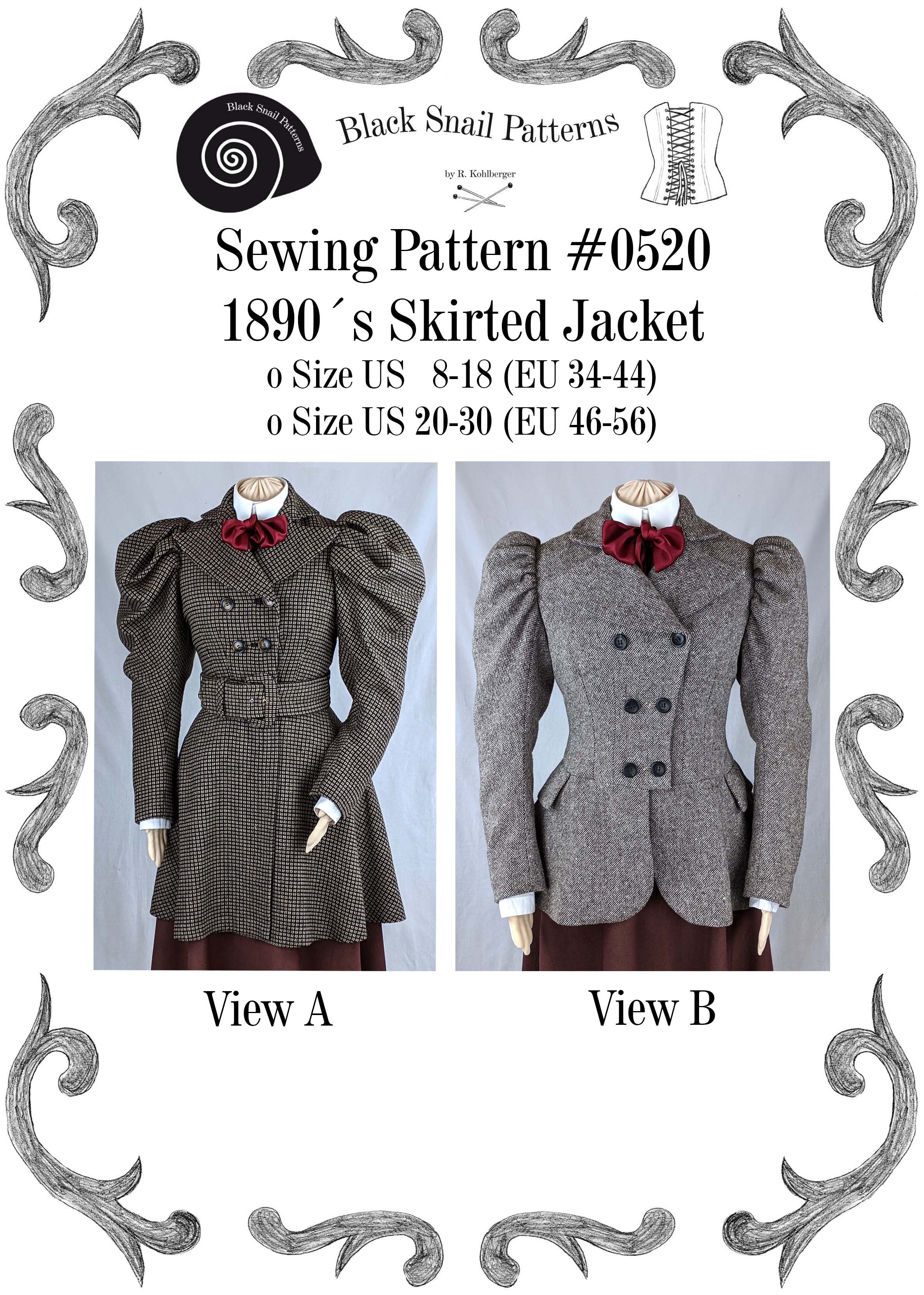 0520 Victorian Skirted Jacket around 1890 with leg-o-mutton sleeves S –  BlackSnailPatterns