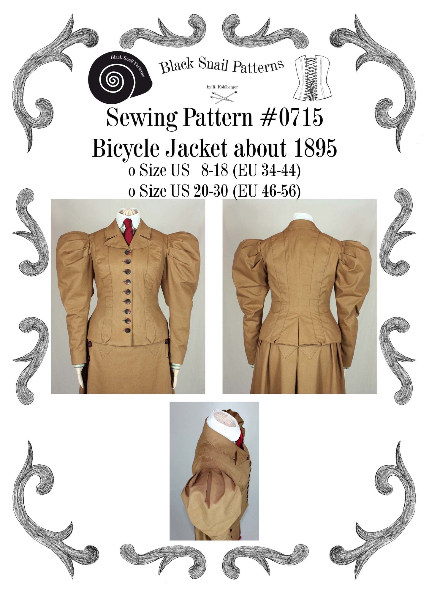 #0715 Edwardian Jacket 1895 Sewing Pattern Size US 8-30 (EU 34-56) PDF Download