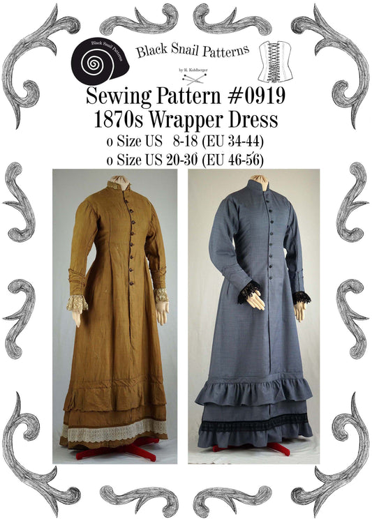 #0919 Viktorianisches Hauskleid (Wrapper) um 1870 Schnittmuster Größe EU 34-56 PDF Download