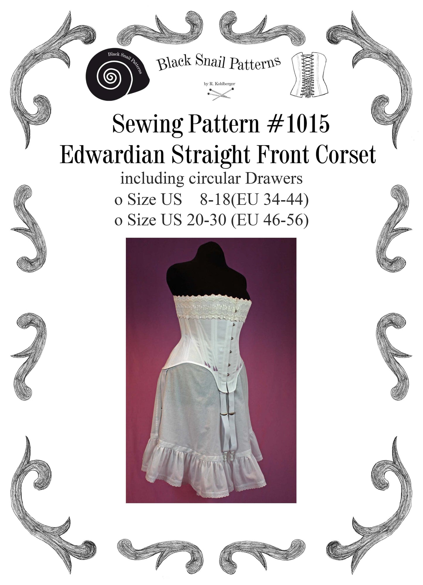#1015 Edwardian Straigth Front Corset Sewing Pattern Size US 8-30 (EU 34-56) Pdf Download