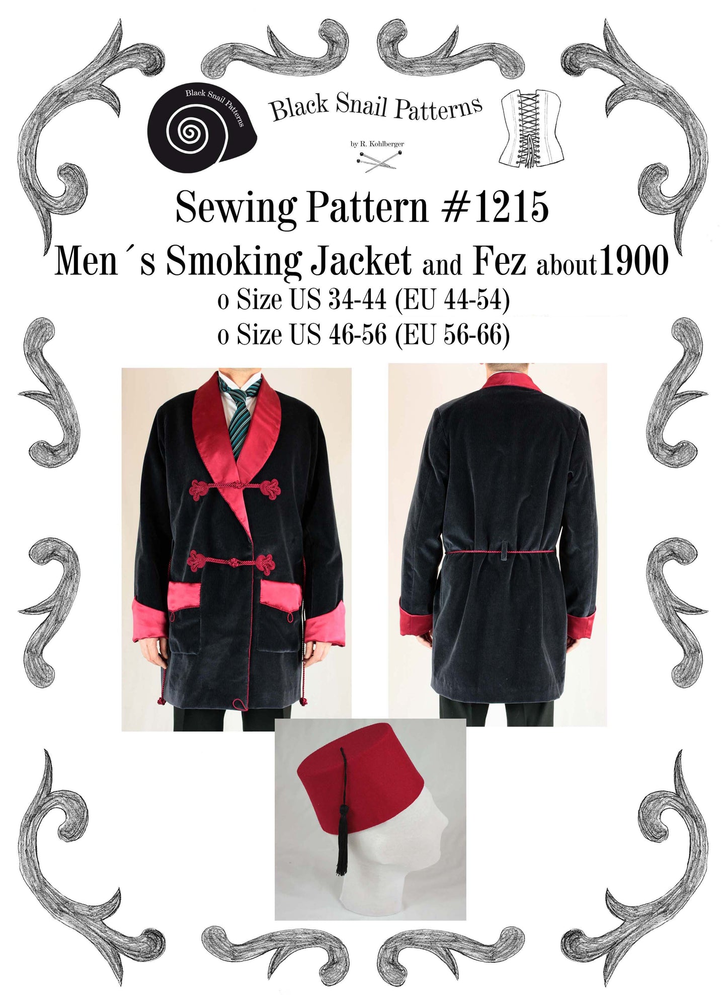 #1215 Herren Rauchjacke und Fez um 1900 Schnittmuster Größe EU 44-66 PDF Download