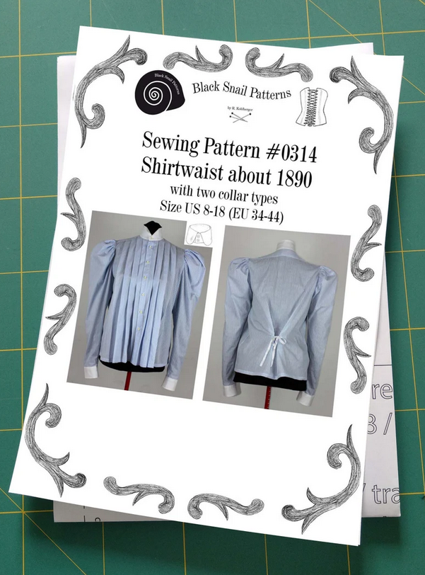 #0314 Edwardian Shirtwaist about 1890 with two collar types Sewing Pattern Size US 8-30 (EU 8-56) Printed Pattern