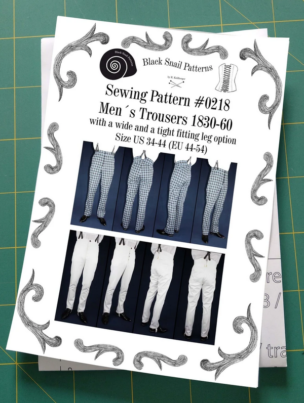 #0218 Mens Trousers 1830 to 1860 with a wide and a tight fitting leg Sewing Pattern Size US 34-56 (EU 44-66) Paper Pattern