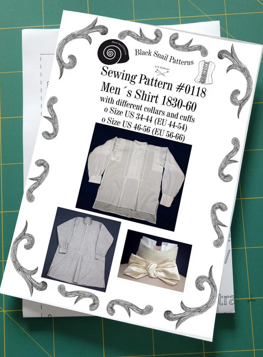#0118 Mens Shirt and Stock Collar 1830-60 Sewing Pattern Size US 34-56 (EU 44-66) Paper Pattern