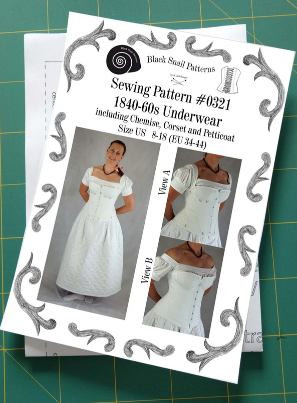 #0321 1840-60s Underwear, late Romantic, early Victorian, Corset, Chemise, Petticoat Sewing Pattern Size US 8-30 (EU 34-56) Printed Pattern