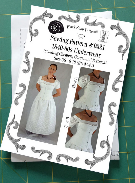 #0321 1840-60s Underwear, late Romantic, early Victorian, Corset, Chemise, Petticoat Sewing Pattern Size US 8-30 (EU 34-56) Printed Pattern