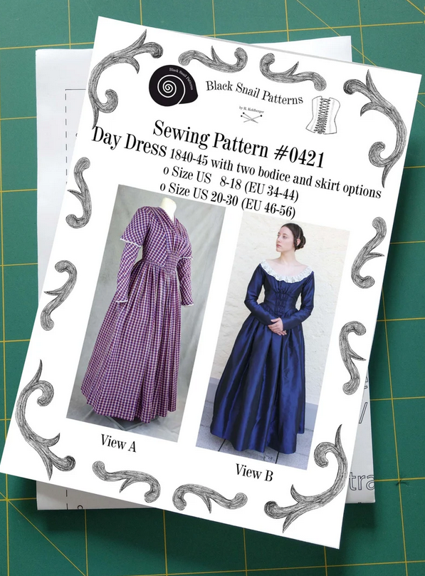 #0421 Day Dress 1840-45 Sewing Pattern Size US 8-30 (EU 34-56) Printed Pattern