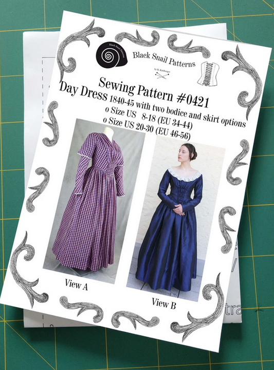 #0421 Day Dress 1840-45 Sewing Pattern Size US 8-30 (EU 34-56) Printed Pattern