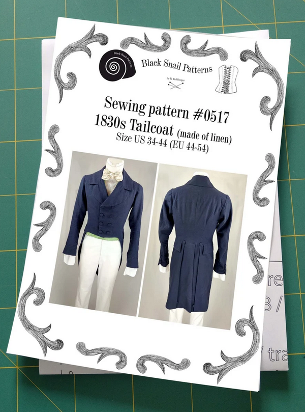 #0517 1830 Tailcoat (linen) sewing pattern Size US 34-56 (EU 44-66) Paper Pattern