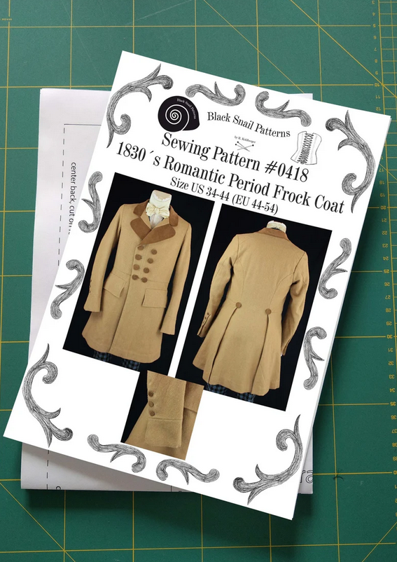#0418 1830 Frock Coat Romantic period sewing pattern Size US 34-56 (EU 44-66) Paper Pattern