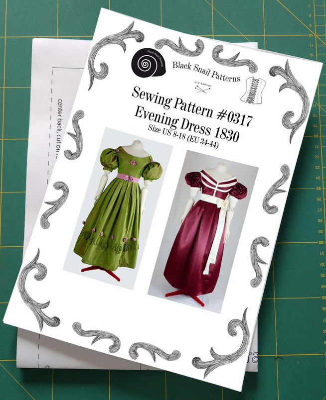 #0317 Biedermeier Evening Dress about 1830 Sewing Pattern Size US 8-30 (EU 34-56) paper pattern