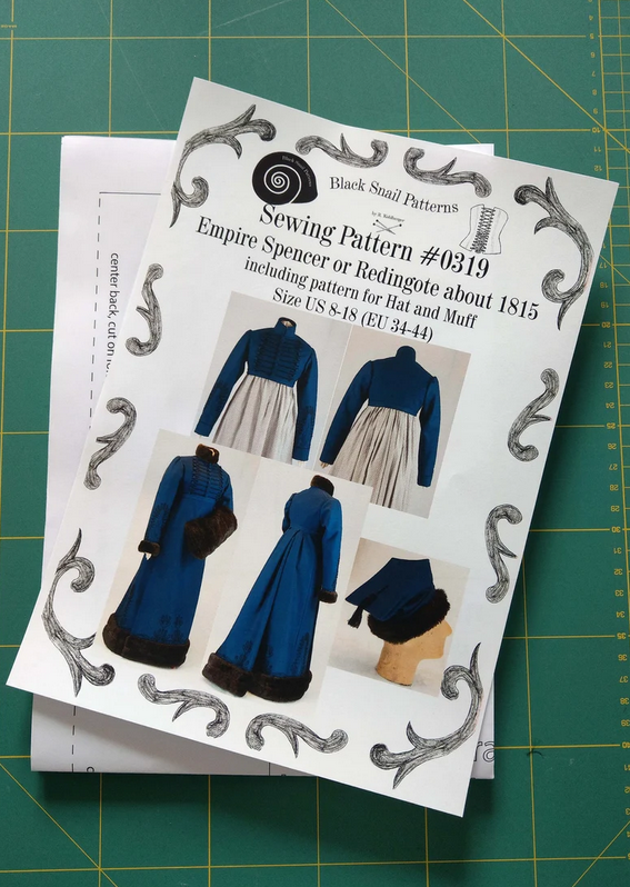 #0319 Empire Spencer or Redingote about 1815 with hat and muff Sewing Pattern Size US 8-30 (EU 34-56) Printed Pattern