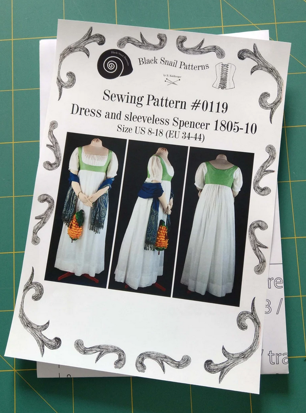 #0119 Empire / Regency dress with sleeveless Spencer 1805 to 1810 Sewing Pattern Size US 8-30 (EU 34-56) Printed Pattern