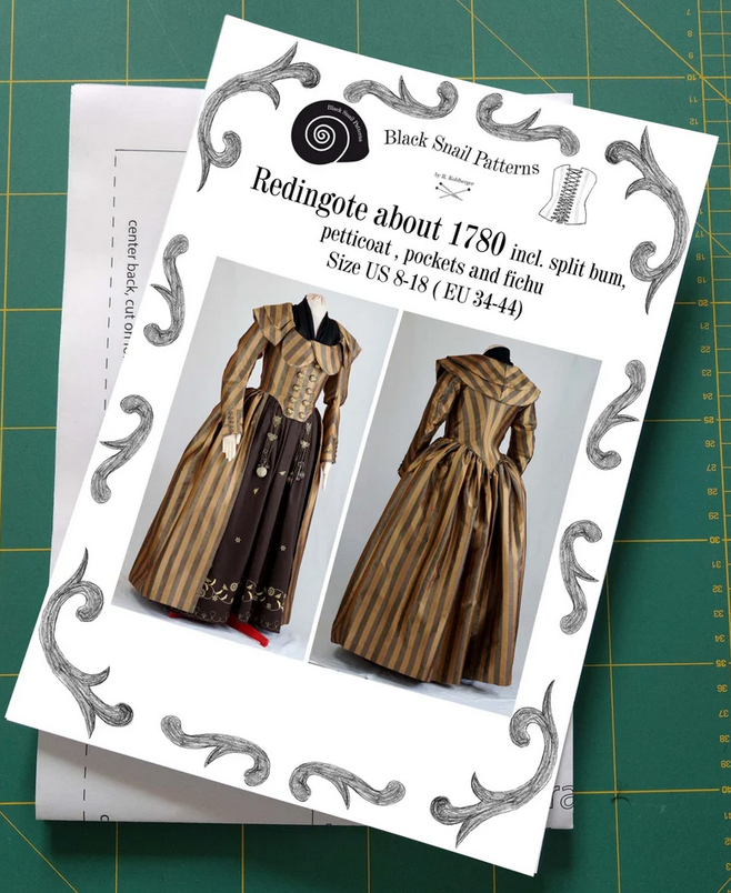 #0419 Redingote or Georgian dress about 1780 incl. split-bum, pockets and fichu Sewing Pattern Size US 8-30 (EU 34-56) Printed Pattern