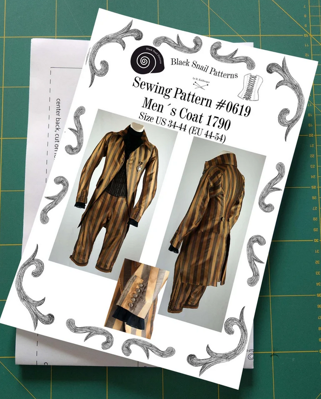 #0619 Georgian Mens Coat about 1790 Sewing Pattern Size US 34-56 (EU 44-66) Printed Pattern