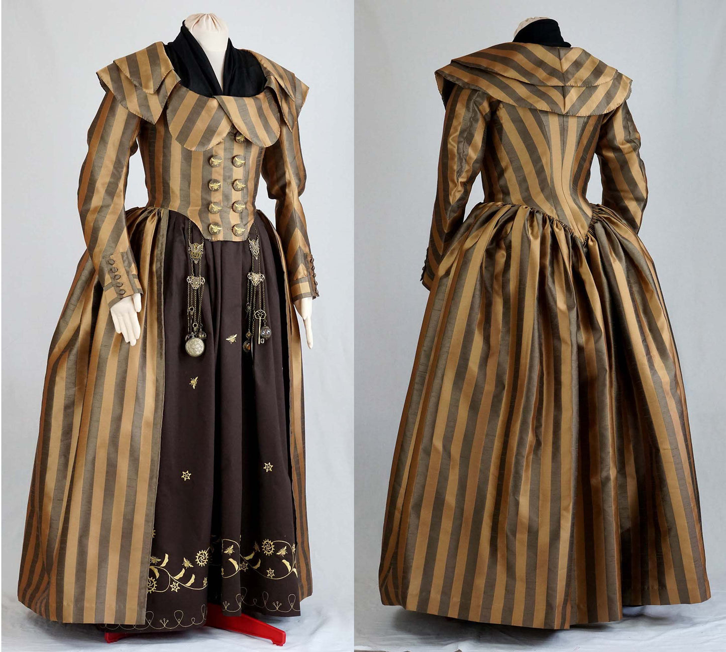 #0419 Redingote or Georgian dress about 1780 incl. split-bum, pockets and fichu Sewing Pattern Size US 8-30 (EU 34-56) PDF Download