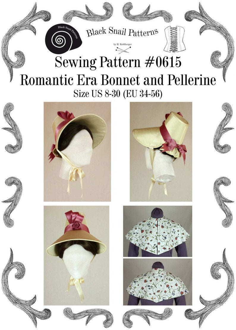#0615 Romantic Era 1830 Bonnet and Pelerine Sewing Pattern PDF Download