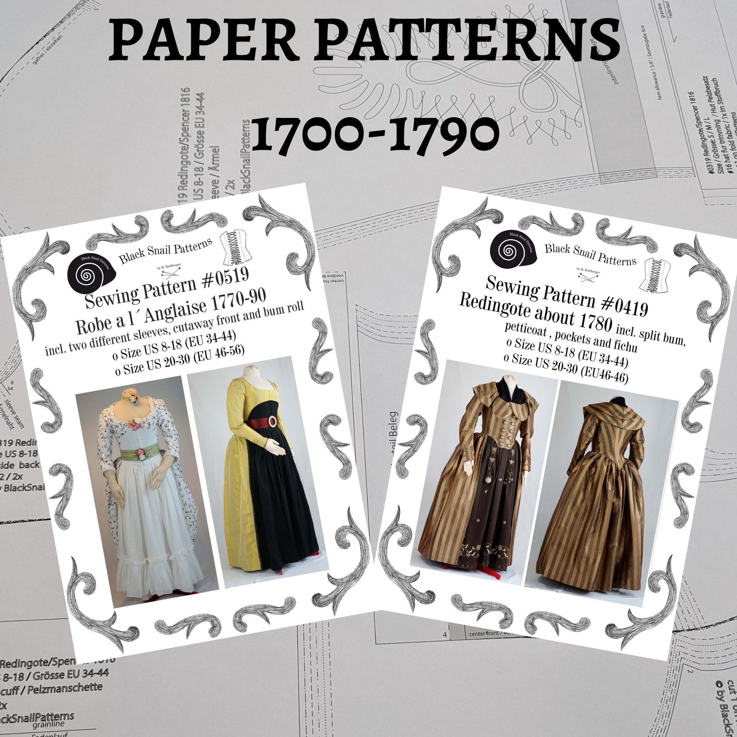 Paper pattern 1700-1790 for Women and Men