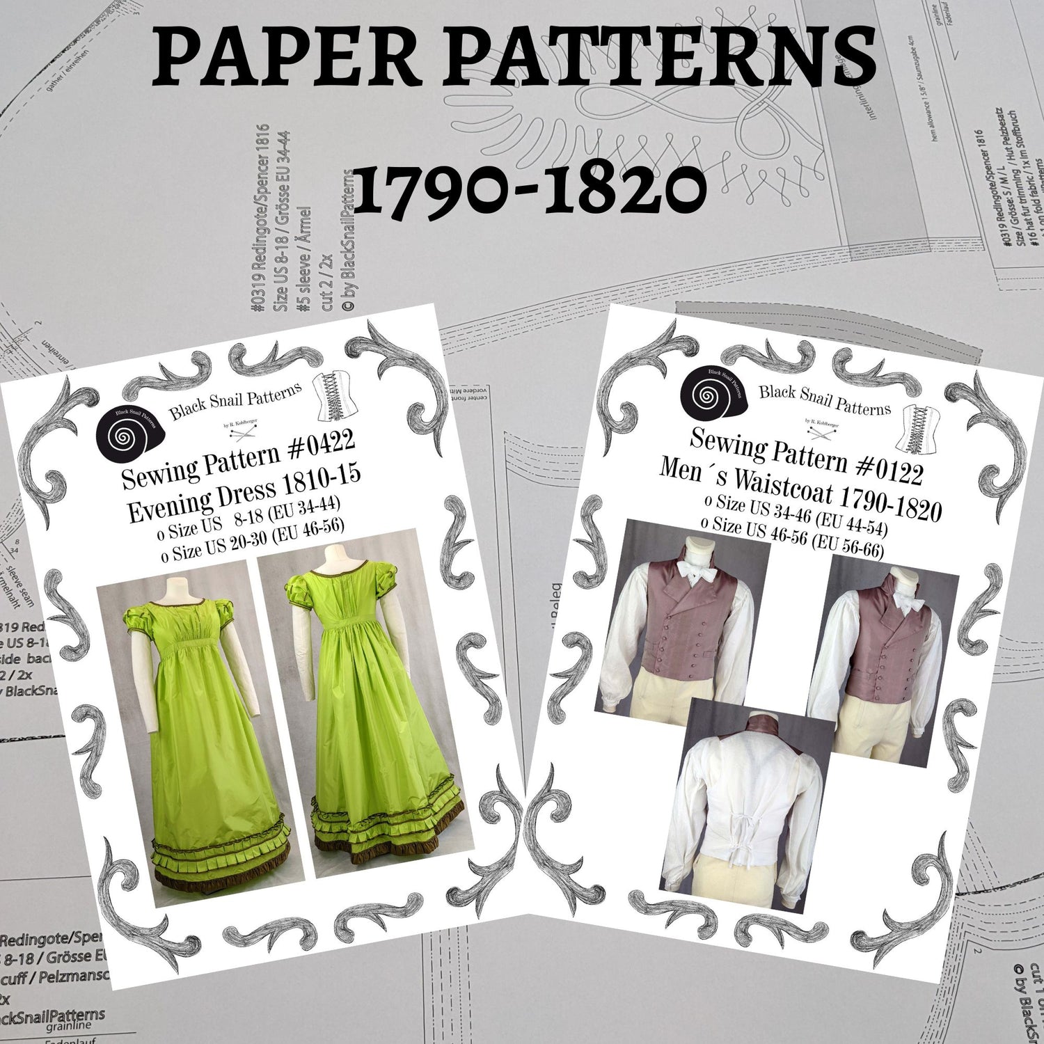 Papierschnittmuster 1790-1820 Damen und Herren