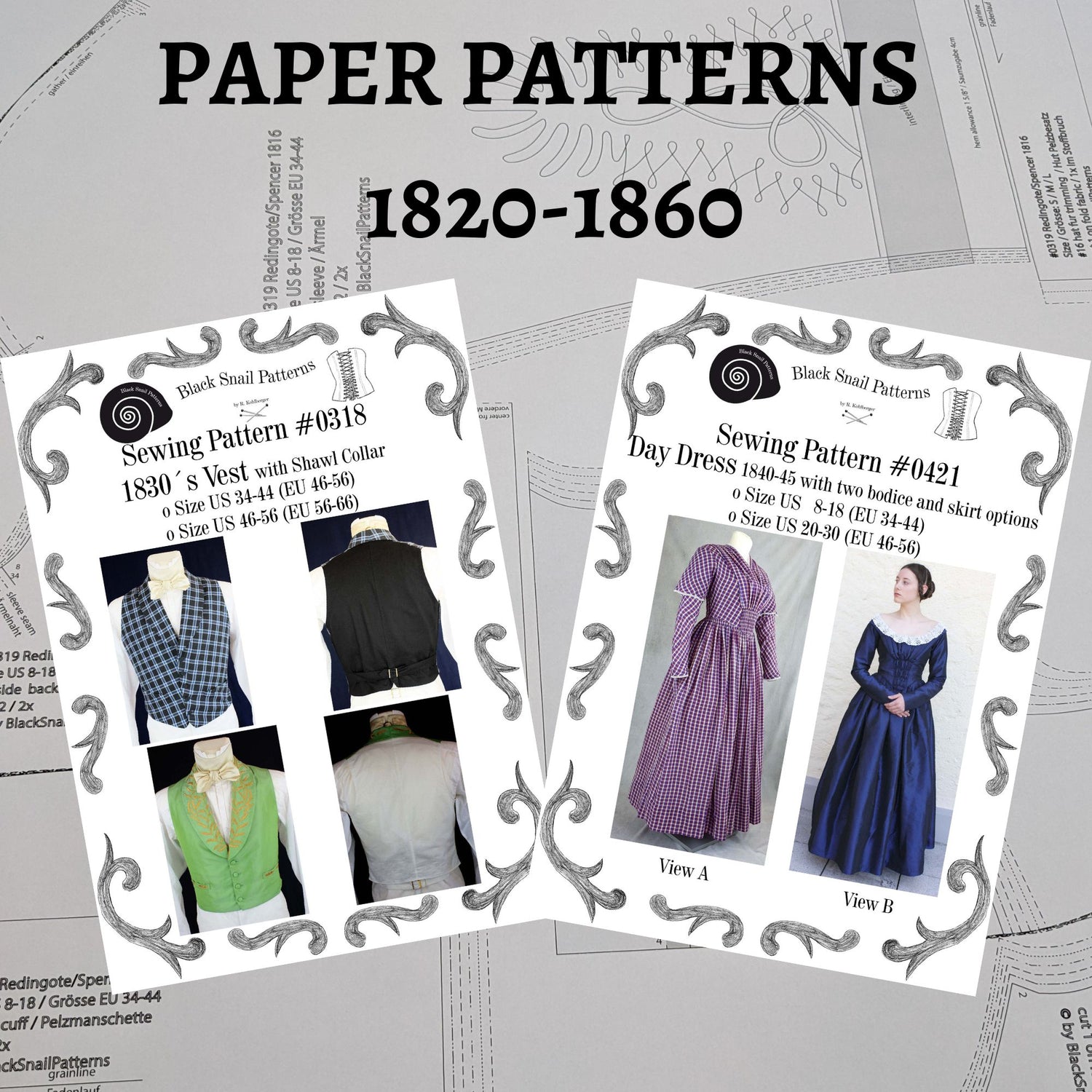 Paper pattern 1820-1860 for Women and Men