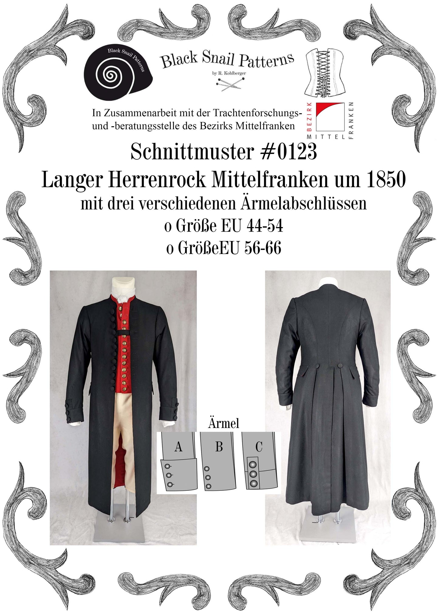 #0123 Langer Herrenrock Mittelfranken um 1850 Schnittmuster Größe EU 44-66 PDF Download