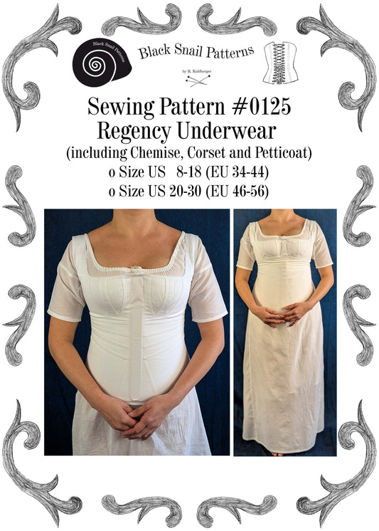 #0125 Regency Underwear incl. Chemise, Corset and Petticoat Sewing Pattern Size US 8-30 (EU 34-56) PDF Download