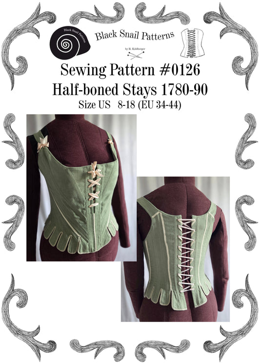 #0126 18th Century half boned Stays 1780-90 Sewing Pattern Size US 8-30 (EU 34-56) PDF Download