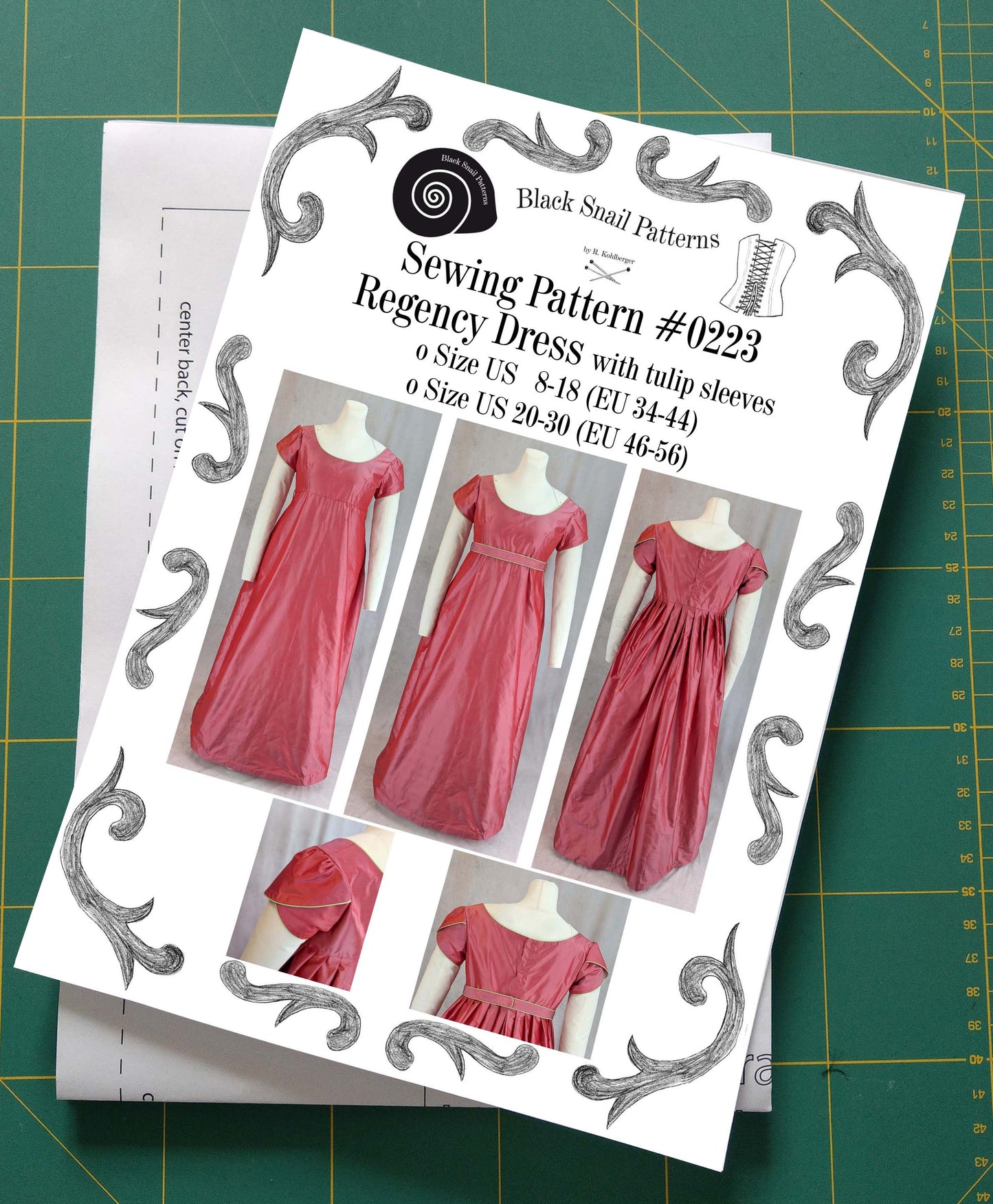 #0223 Regency dress with Tulip Sleeves Sewing Pattern Size US 8-30 (EU 34-56) Printed Pattern