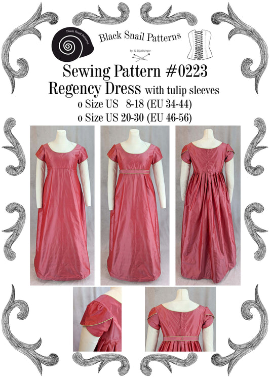 #0223 Regency Kleid mit Tulpenärmeln Schnittmuster Größe EU 34-56 PDF Download
