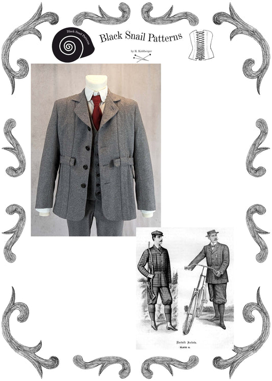 #0416 Viktorianische oder Edwardianische Herren Norfolk Jacke Schnittmuster Größe EU 44-66 PDF Download