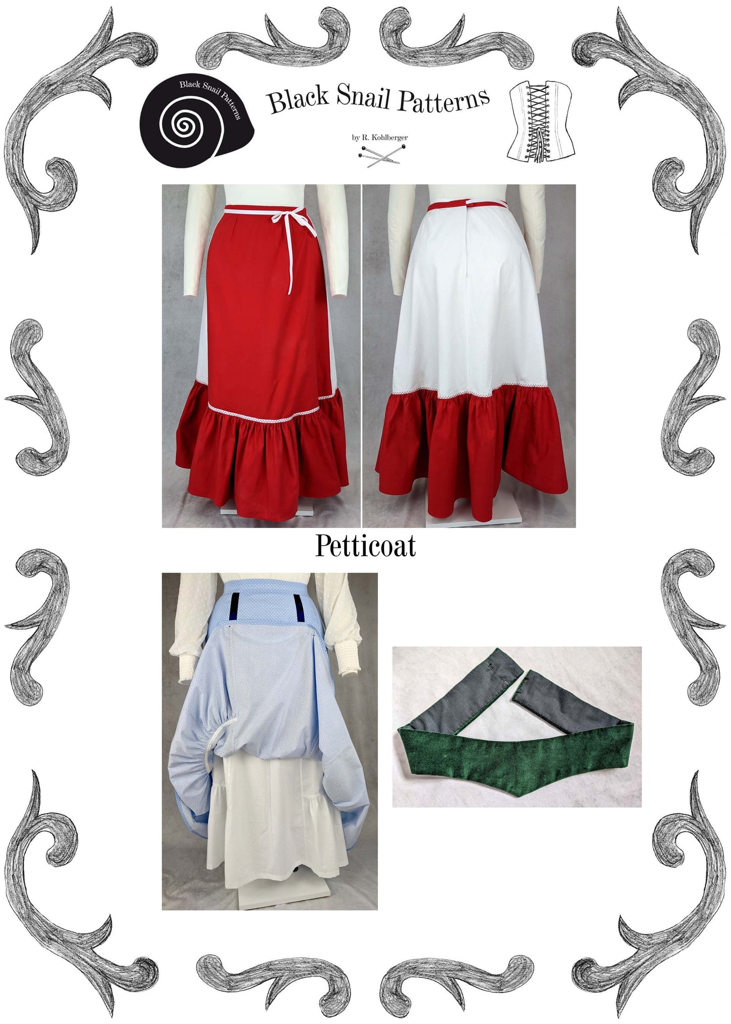 Edwardian Day Skirt and Petticoat from 1890 to 1910 including Belt Sewing Pattern #0916 Size US 8-30 (EU 34-56) PDF Download