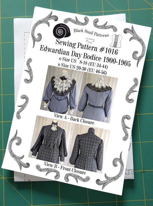 #1016 Edwardian Day Bodice from 1900 to 1905 with a back and front closure Sewing Pattern Size US 8-30 (EU 34-56) Printed Pattern