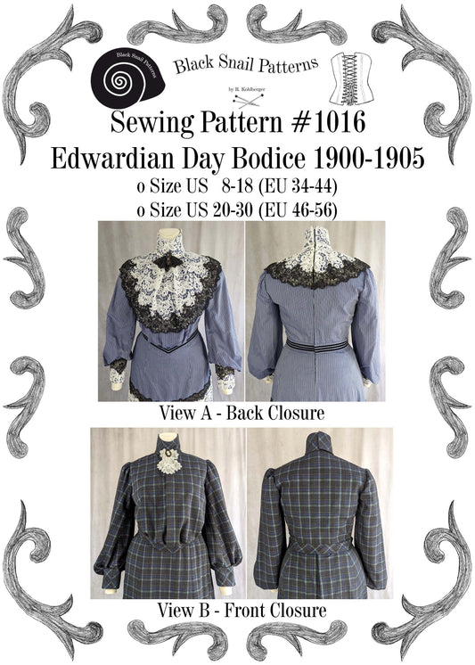 #1016 Edwardian Day Bodice from 1900 to 1905 Sewing Pattern Size US 8-30 (EU 34-56) PDF Download