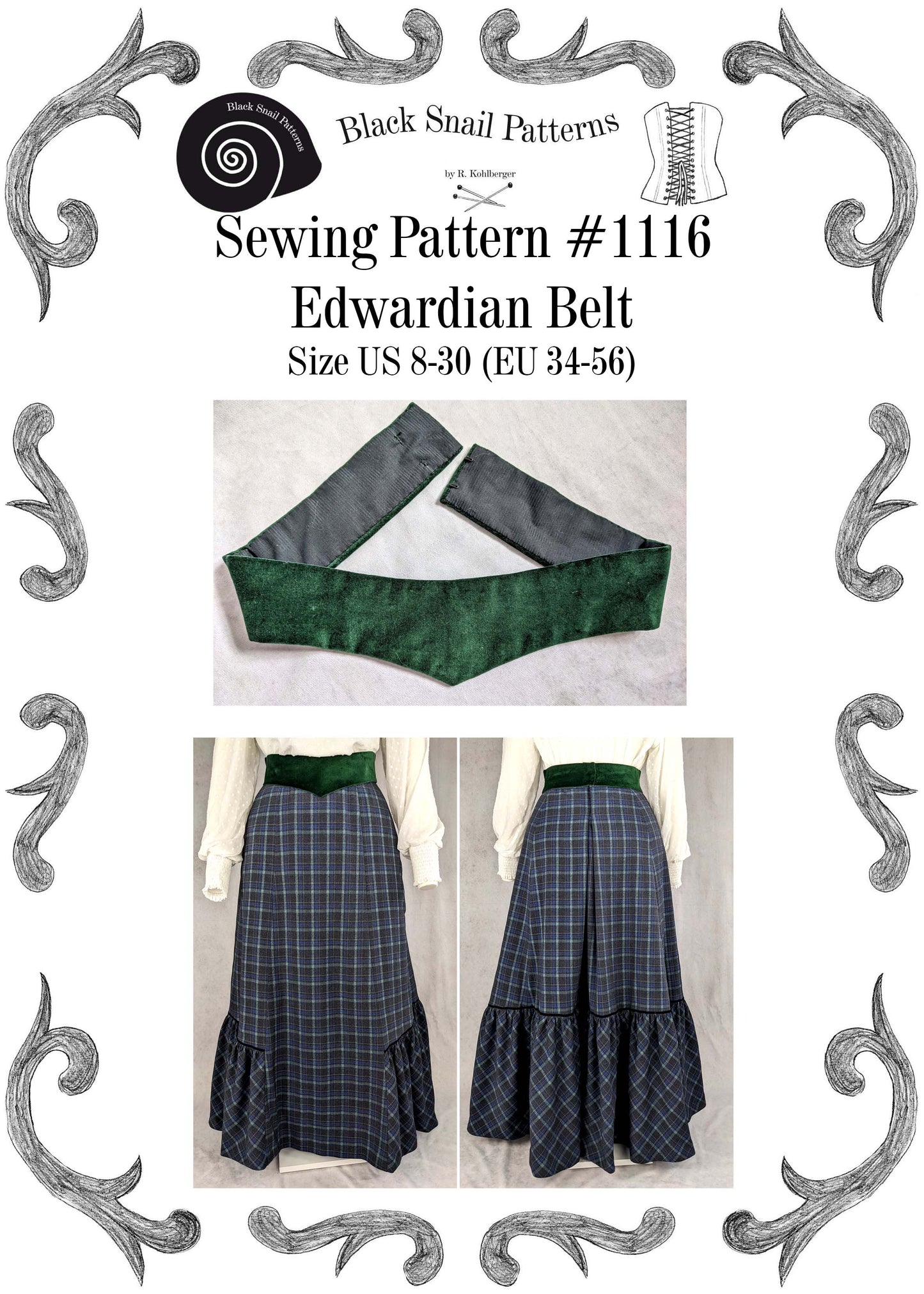 #1116 Edwardian Belt 1900-1910 Sewing Pattern Size US 8-30 / EU 34-56 PDF Download