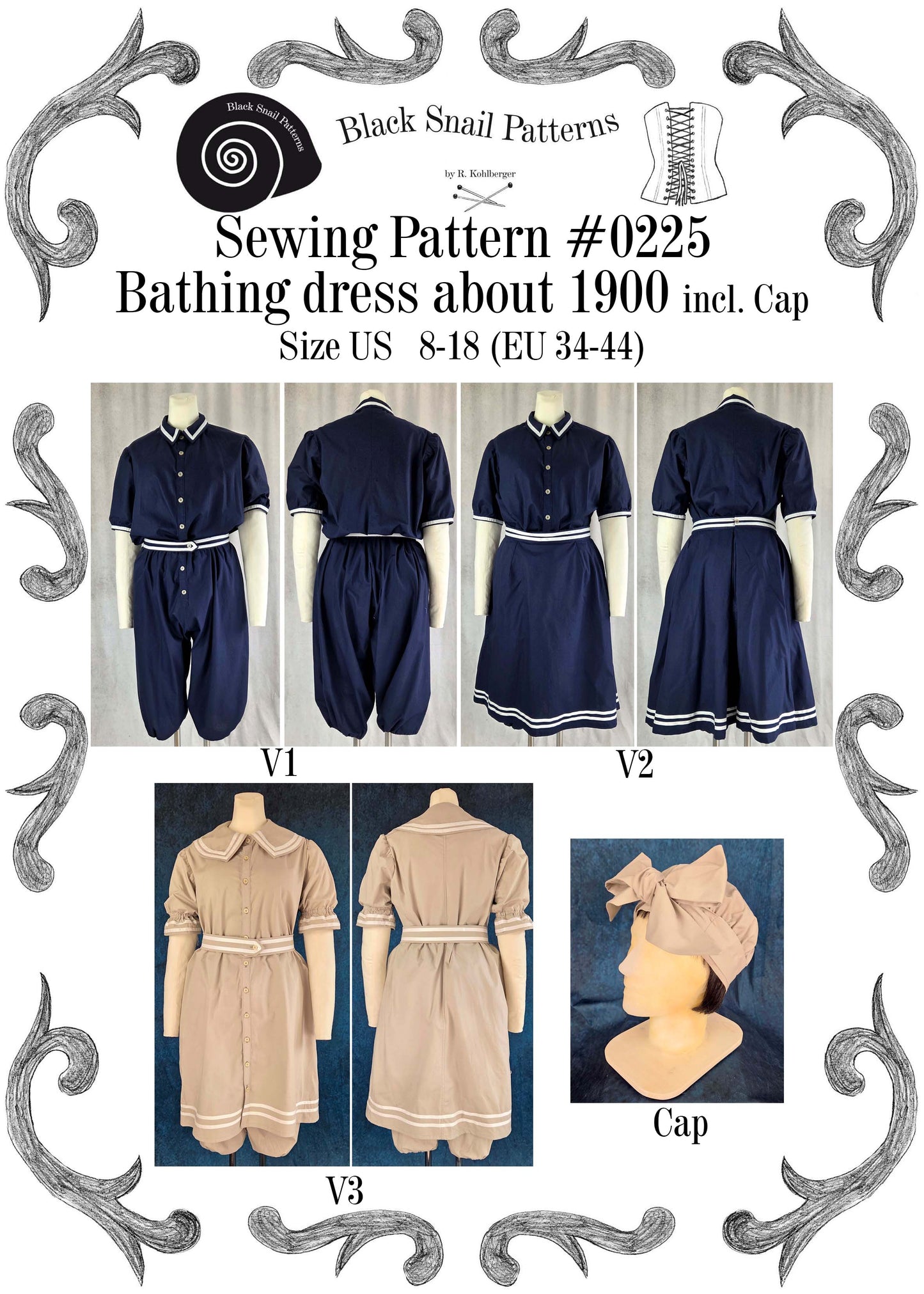 #0225 Badekleidung um 1900 Schnittmuster Größe EU 34-56 PDF Download