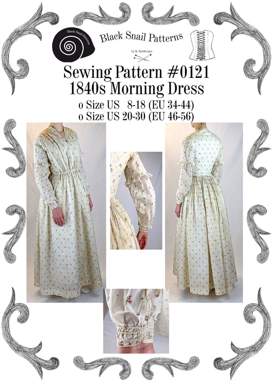 #0121 1840s Morning or Working Womans Dress Sewing Pattern Size US 8-30 (EU 34-56) PDF Download