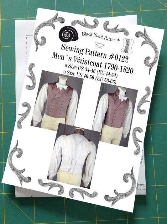 #0122 Empire Regency Mens Waistcoat 1790-1820 sewing pattern Size US 34-56 (EU 44-66) Paper Pattern