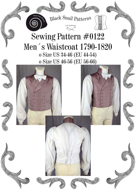 #0122 Empire Regency Mens Waistcoat 1790-1820 Sewing Pattern Size US 34-56 (EU 44-66) PDF Download