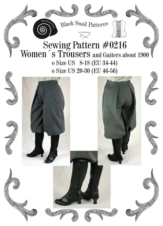 #0216 Edwardian Womens Trousers and Gaiters about 1900 Size US 8-30 (EU 34-56) Pdf Download