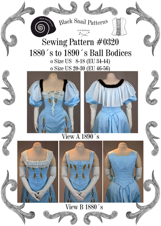 #0320 Victorian Ladies Ball Bodices from 1880 to 1900 Sewing Pattern Size US 8-30 (EU 34-56) PDF Download