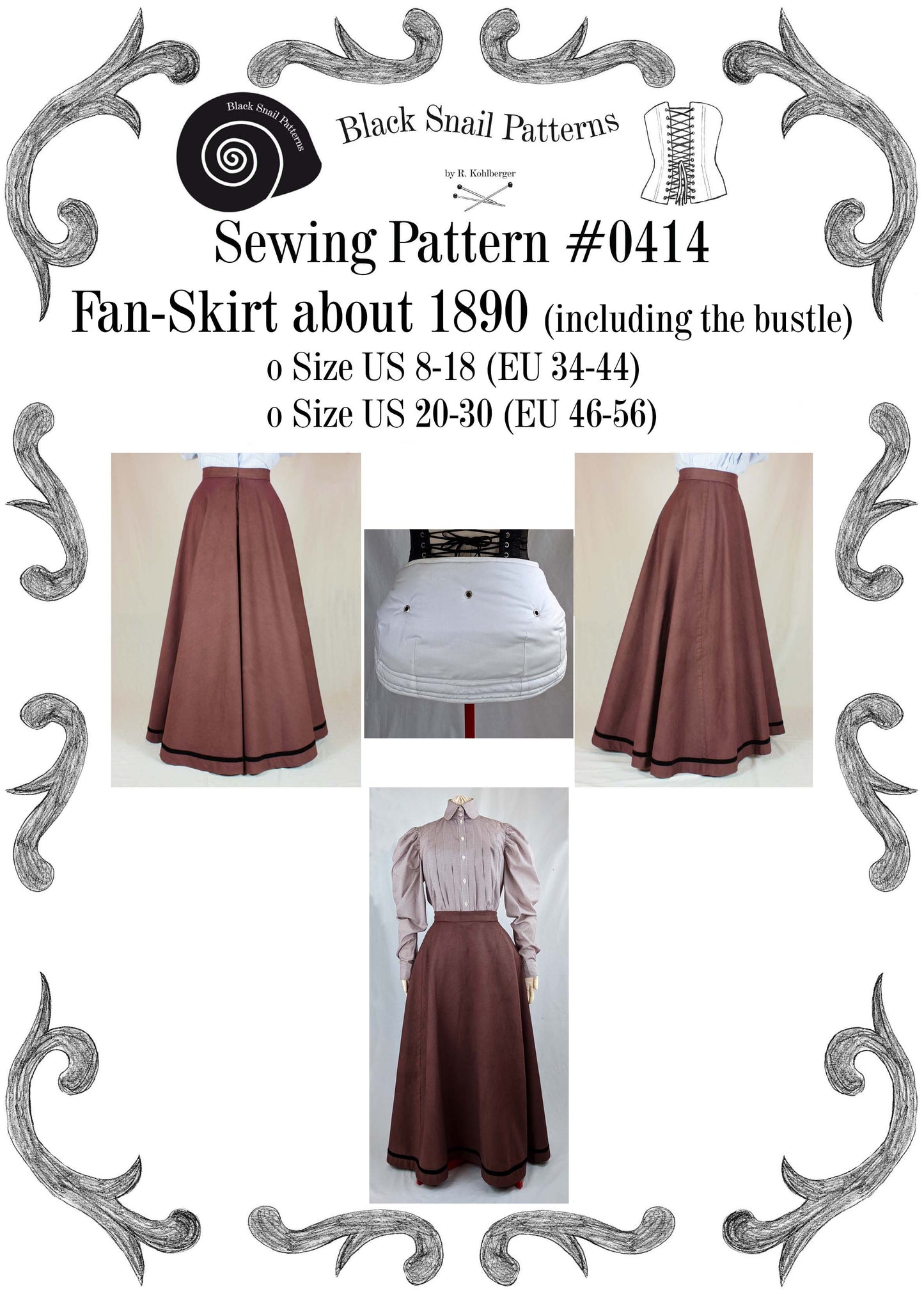#0414 Edwardian Skirt (Fan-Skirt) worn about 1890 Sewing Pattern Size US 8-30 (EU 34-56) PDF Download