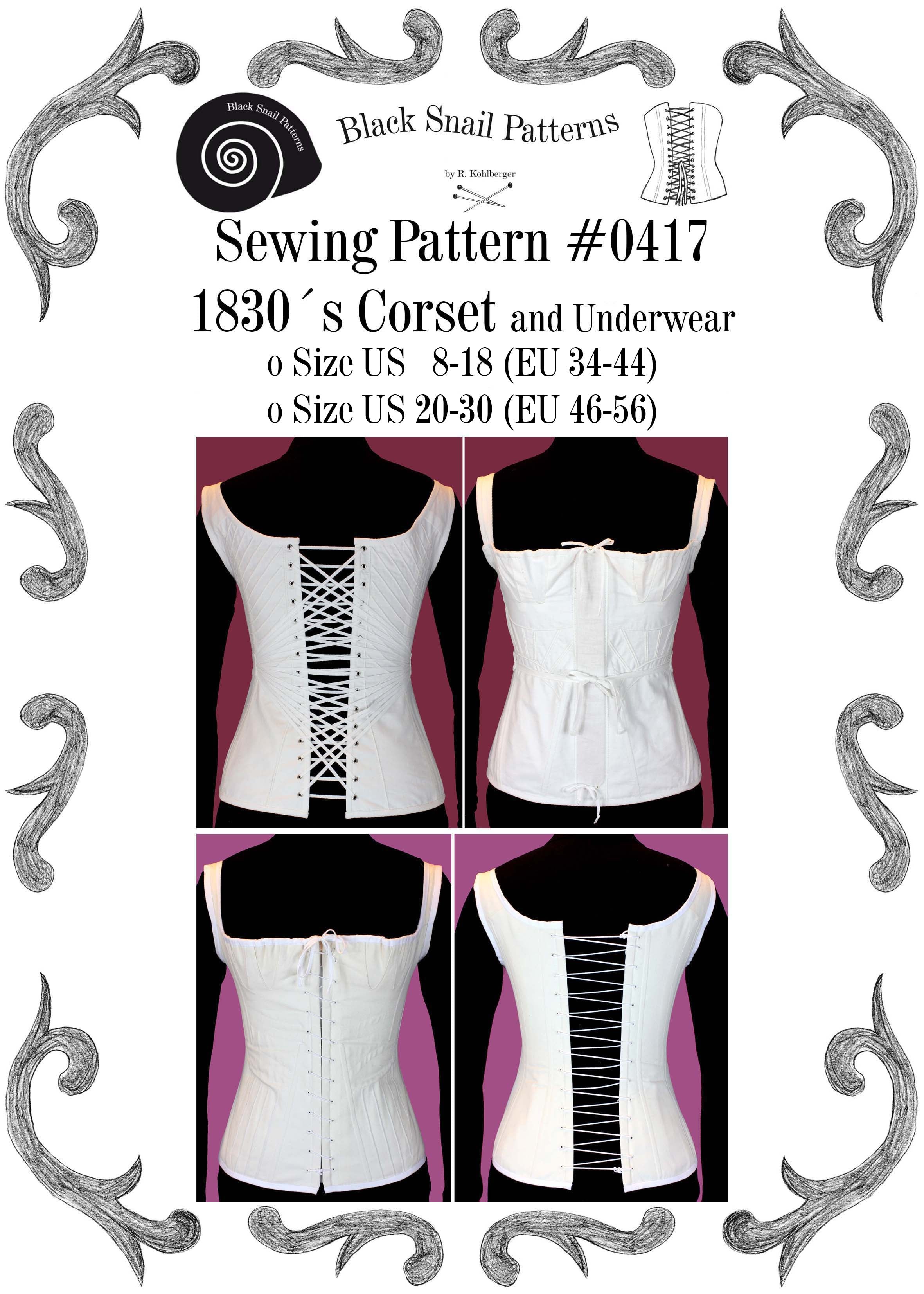 #0417 1830s Corset and Underwear Sewing Pattern Size US 8-30 (EU 34-56 ...