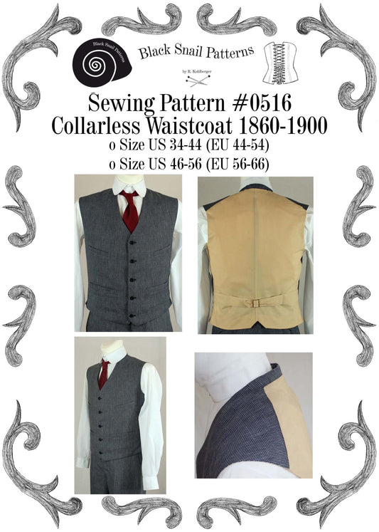 #0516 Victorian Edwardian Mens Waistcoat Sewing Pattern Size US 34-56 (EU 44-66) PDF Download